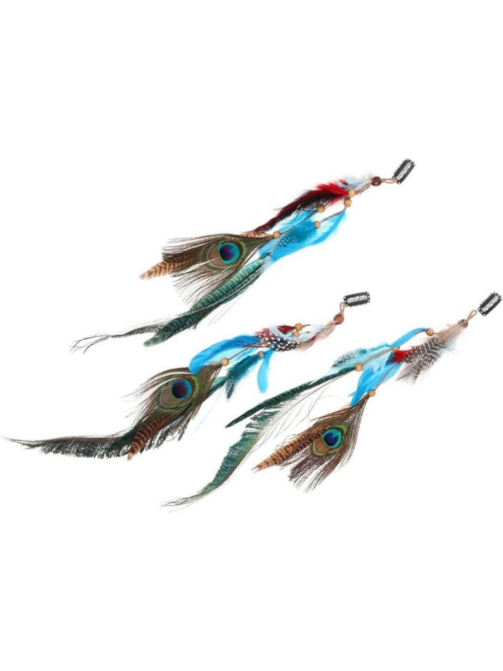 3PCS Peacock Feather Hair Clips - Colorful Extensions for Masquerade & Cosplay